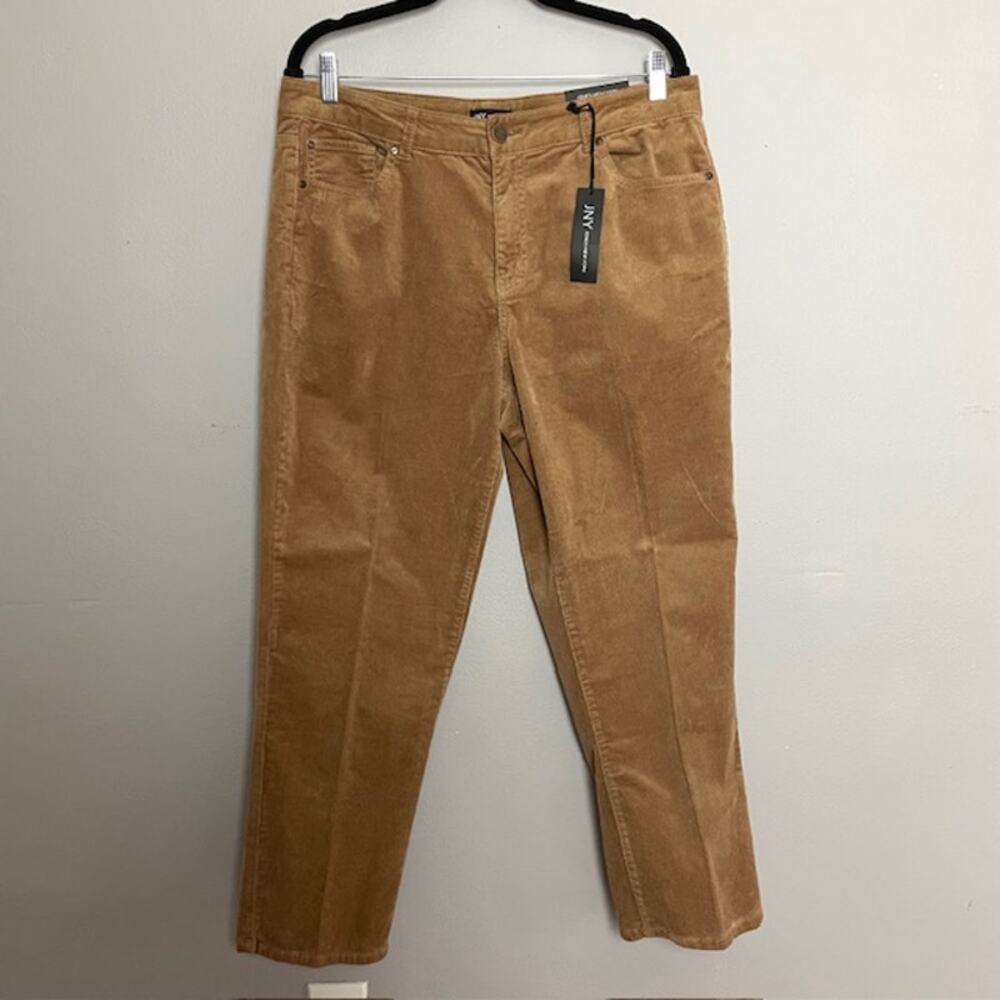 JNY Jones New York Corduroy Pants Size 14 Camel Straight Leg NWT Stretch